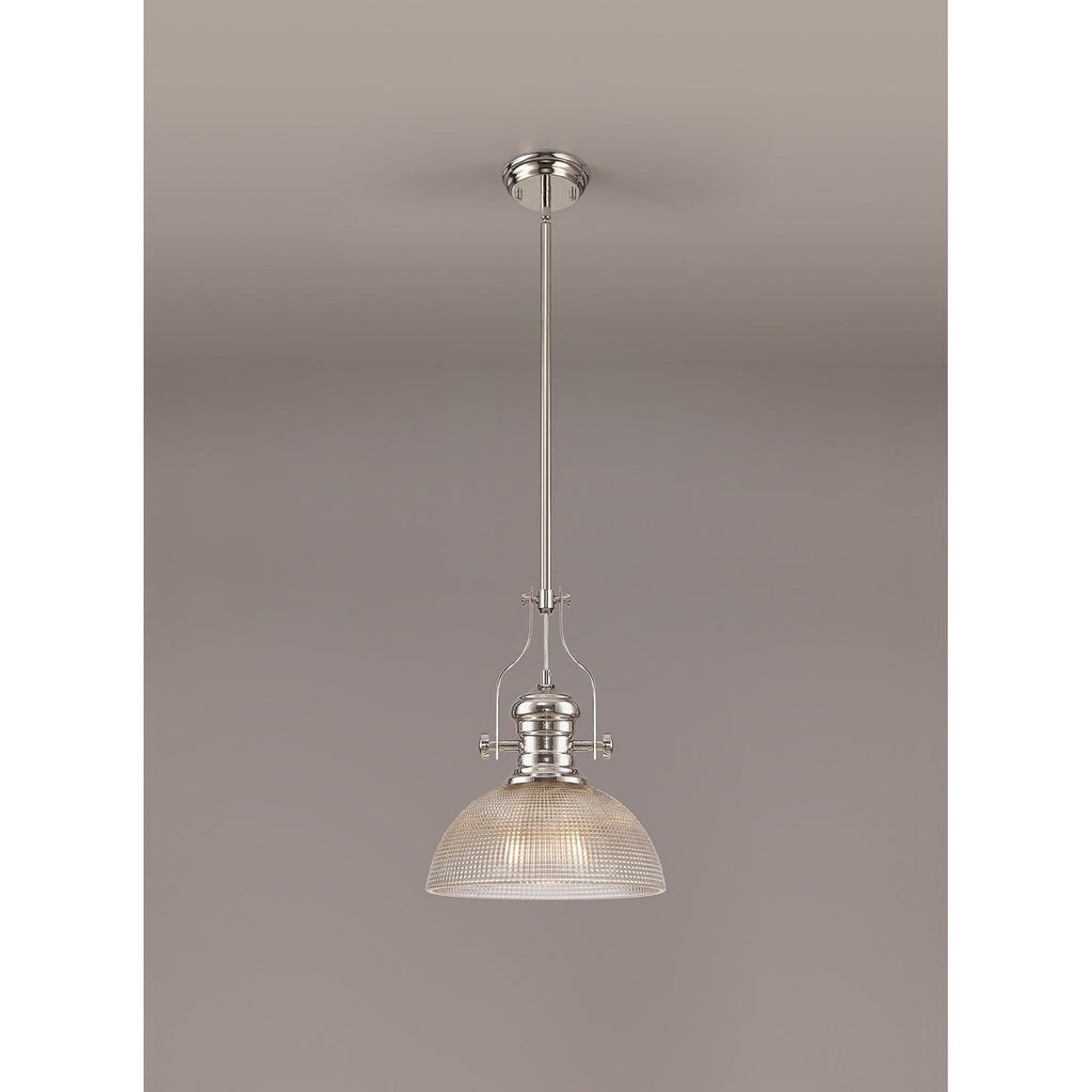 NLK01379 Louis 1 Light Telescopic Pendant With 30cm Prismatic Glass Shade Polished Nickel/Clear