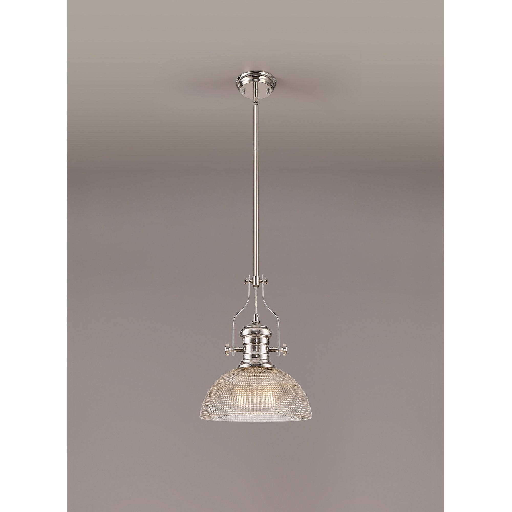 NLK01379 Louis 1 Light Telescopic Pendant With 30cm Prismatic Glass Shade Polished Nickel/Clear