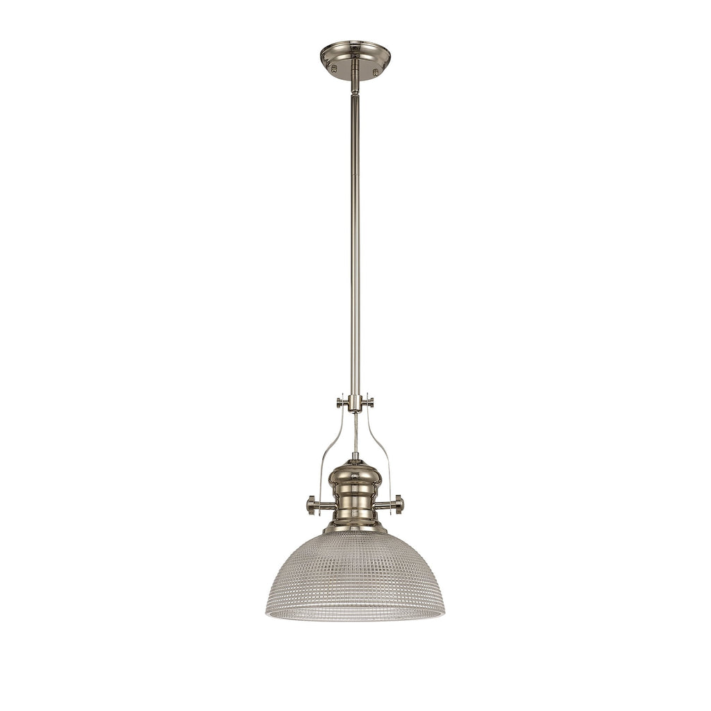 NLK01379 Louis 1 Light Telescopic Pendant With 30cm Prismatic Glass Shade Polished Nickel/Clear