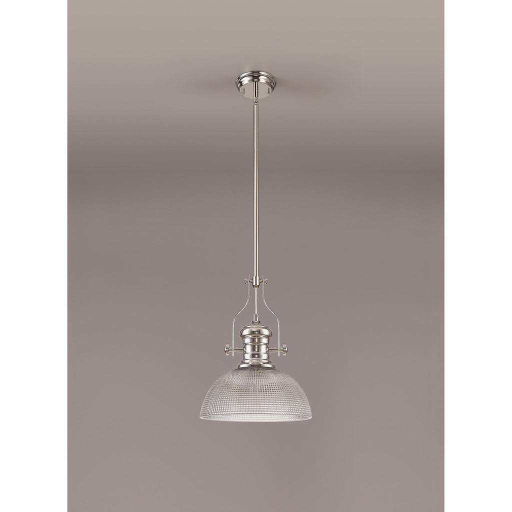 NLK01379 Louis 1 Light Telescopic Pendant With 30cm Prismatic Glass Shade Polished Nickel/Clear