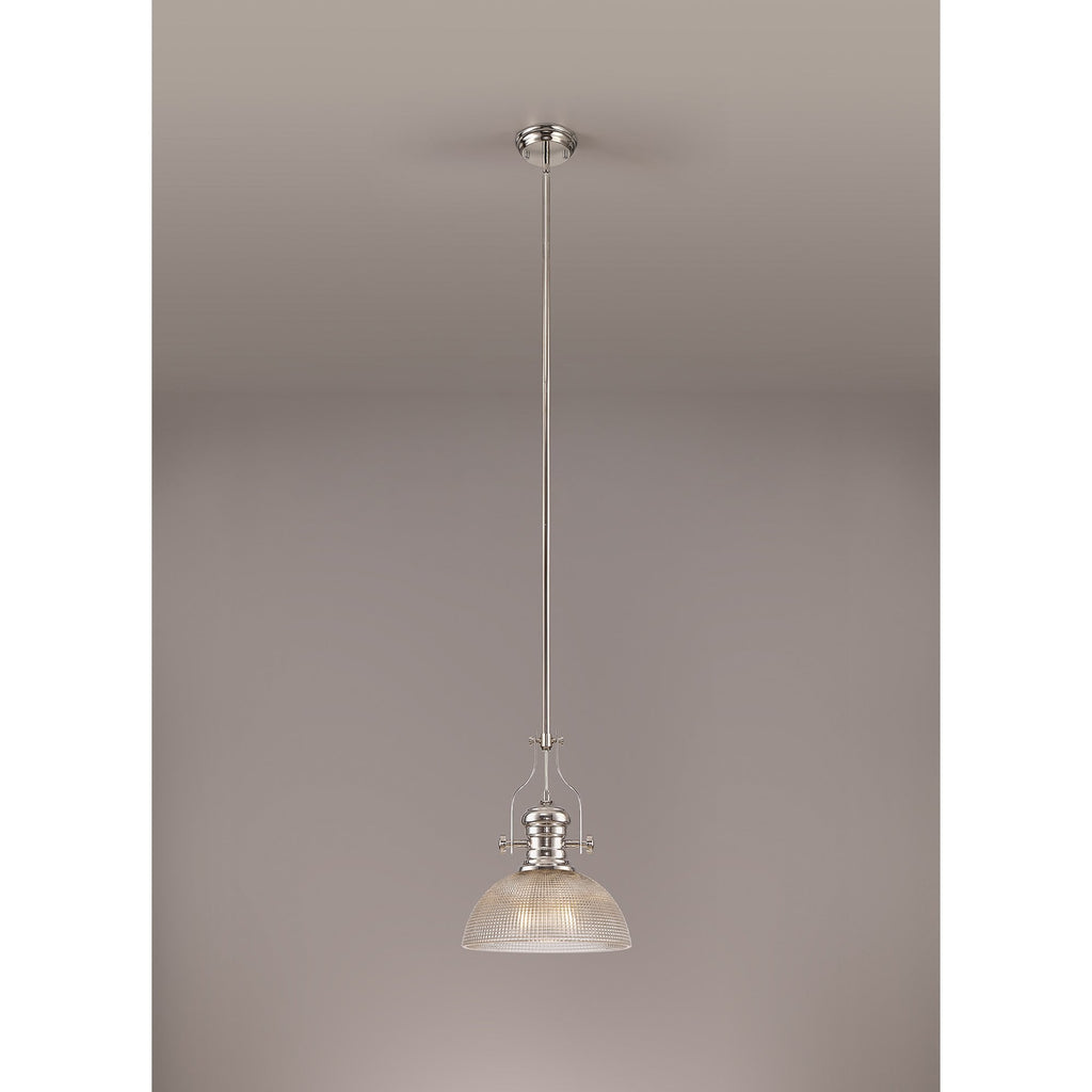 NLK01379 Louis 1 Light Telescopic Pendant With 30cm Prismatic Glass Shade Polished Nickel/Clear