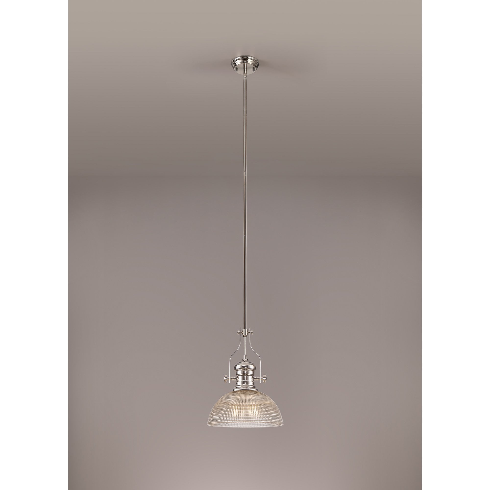 NLK01379 Louis 1 Light Telescopic Pendant With 30cm Prismatic Glass Shade Polished Nickel/Clear