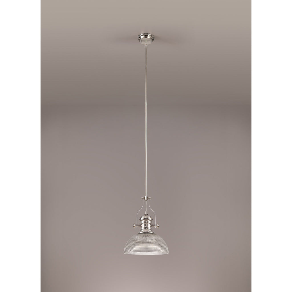 NLK01379 Louis 1 Light Telescopic Pendant With 30cm Prismatic Glass Shade Polished Nickel/Clear