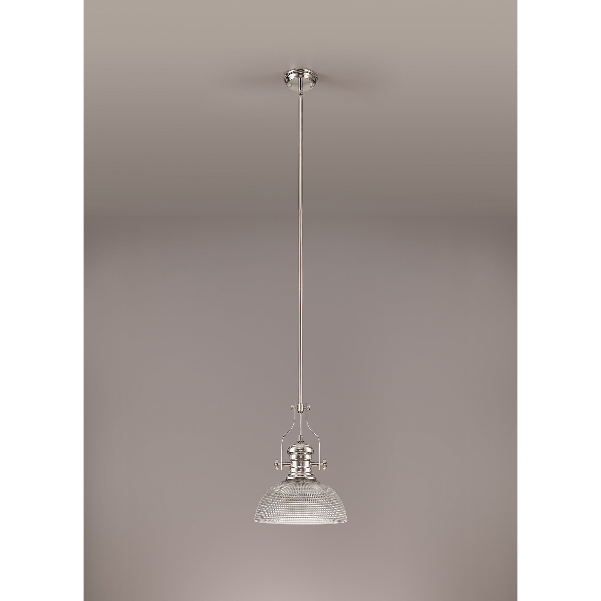 NLK01379 Louis 1 Light Telescopic Pendant With 30cm Prismatic Glass Shade Polished Nickel/Clear