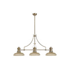 NLK03529 Louis 3 Light Telescopic Pendant With 30cm Round Glass Shade Antique Brass/Amber
