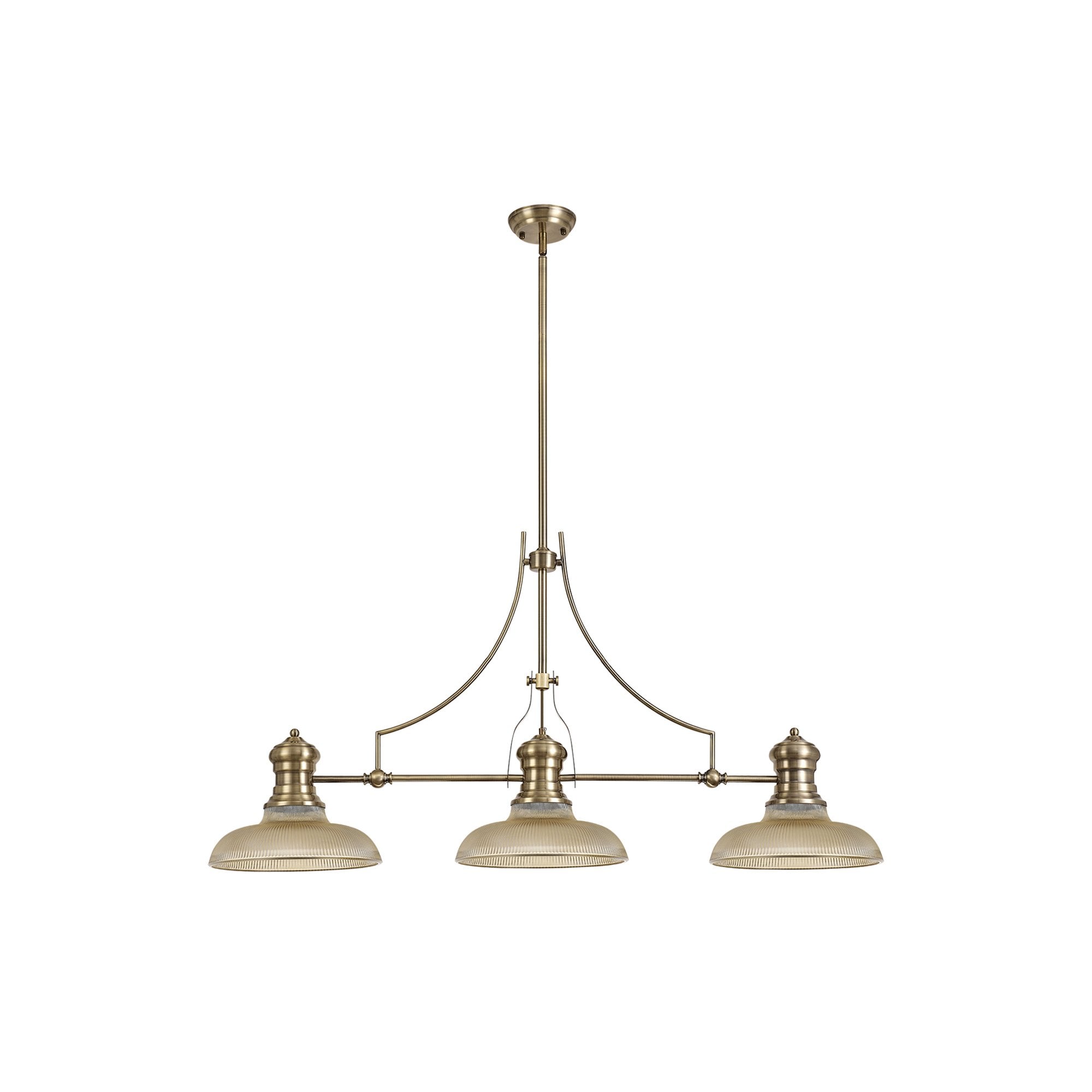 NLK03529 Louis 3 Light Telescopic Pendant With 30cm Round Glass Shade Antique Brass/Amber