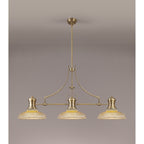 NLK03529 Louis 3 Light Telescopic Pendant With 30cm Round Glass Shade Antique Brass/Amber