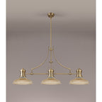NLK03529 Louis 3 Light Telescopic Pendant With 30cm Round Glass Shade Antique Brass/Amber
