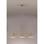 NLK03529 Louis 3 Light Telescopic Pendant With 30cm Round Glass Shade Antique Brass/Amber