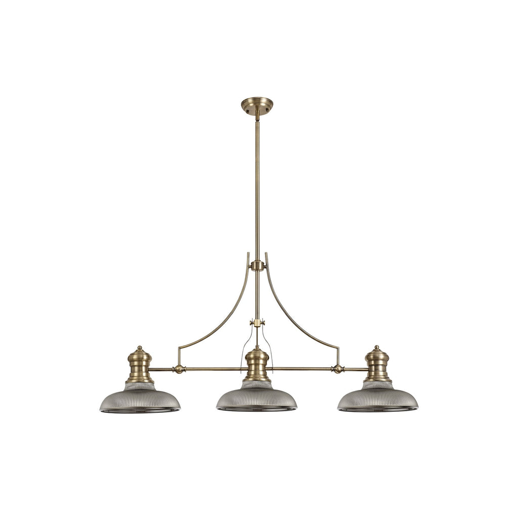 NLK03539 Louis 3 Light Telescopic Pendant With 30cm Round Glass Shade Antique Brass/Smoked