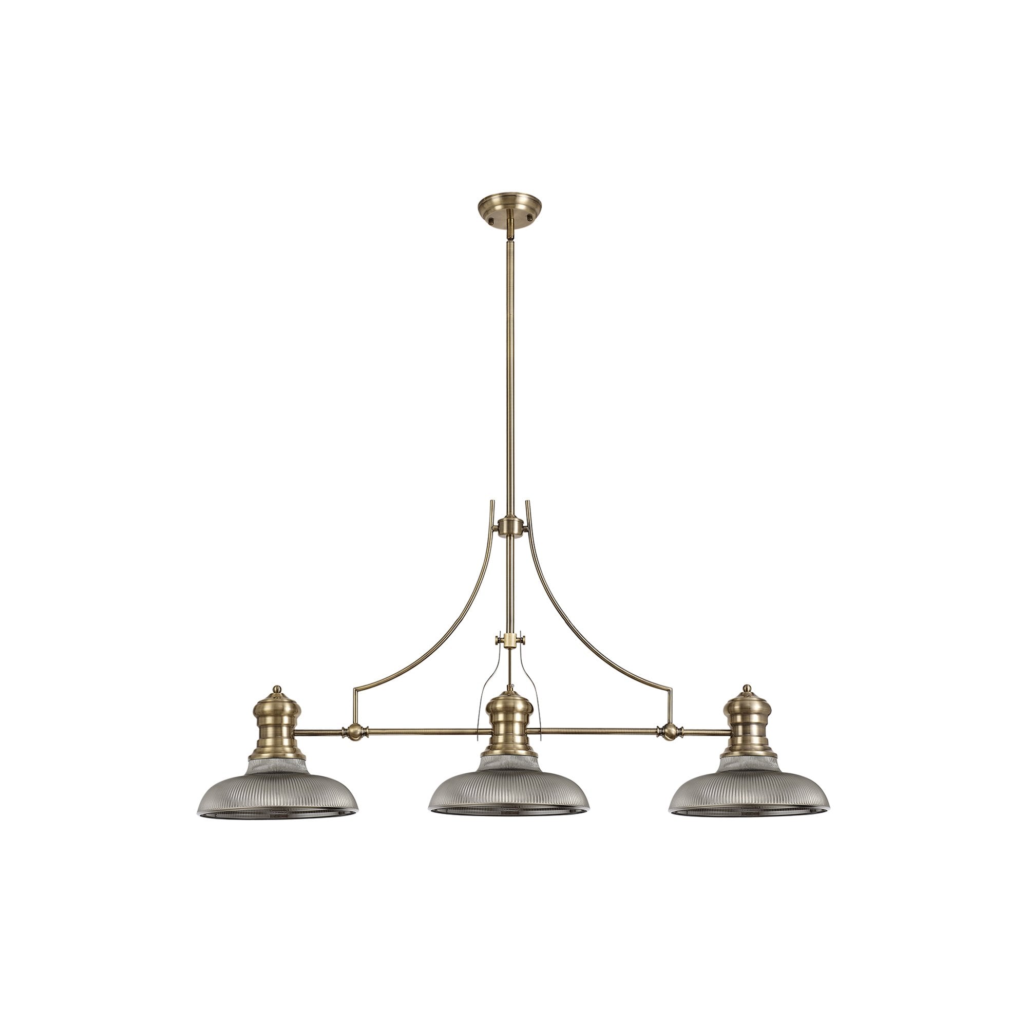 NLK03539 Louis 3 Light Telescopic Pendant With 30cm Round Glass Shade Antique Brass/Smoked