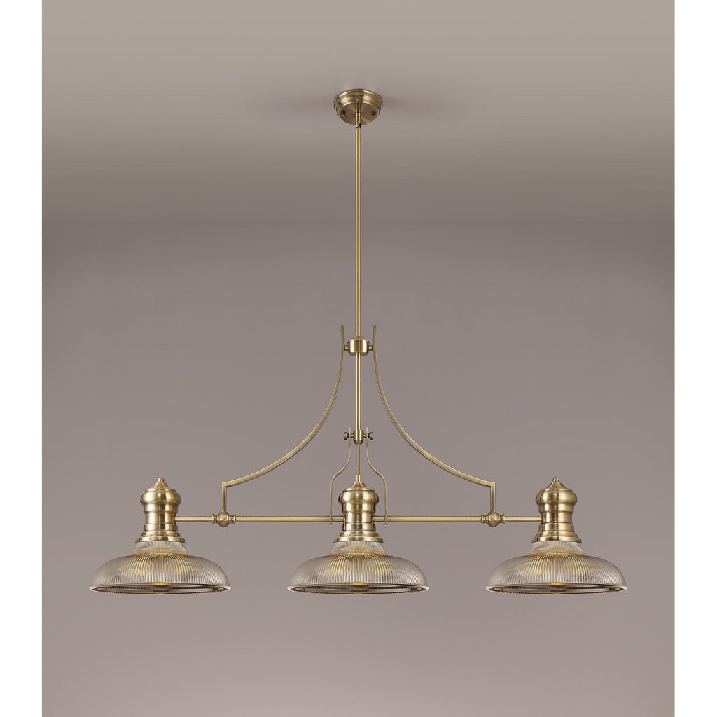 NLK03539 Louis 3 Light Telescopic Pendant With 30cm Round Glass Shade Antique Brass/Smoked