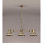 NLK03539 Louis 3 Light Telescopic Pendant With 30cm Round Glass Shade Antique Brass/Smoked