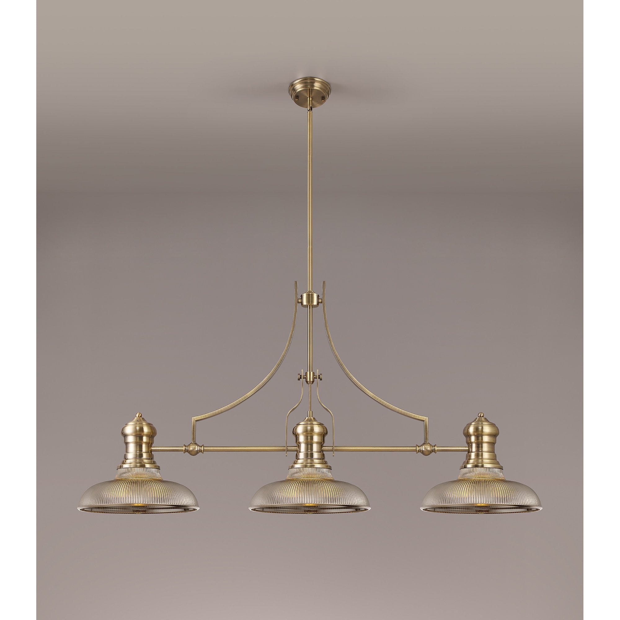 NLK03539 Louis 3 Light Telescopic Pendant With 30cm Round Glass Shade Antique Brass/Smoked