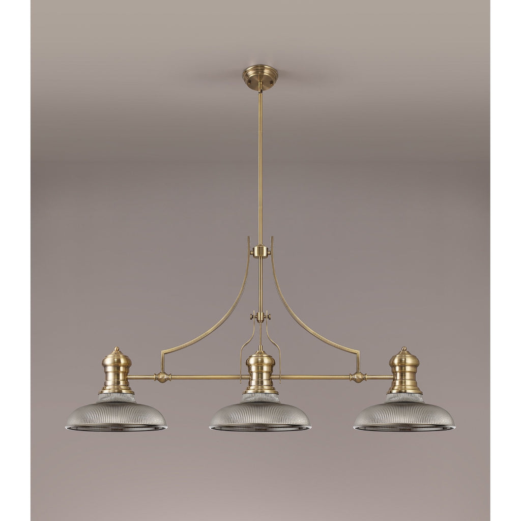 NLK03539 Louis 3 Light Telescopic Pendant With 30cm Round Glass Shade Antique Brass/Smoked