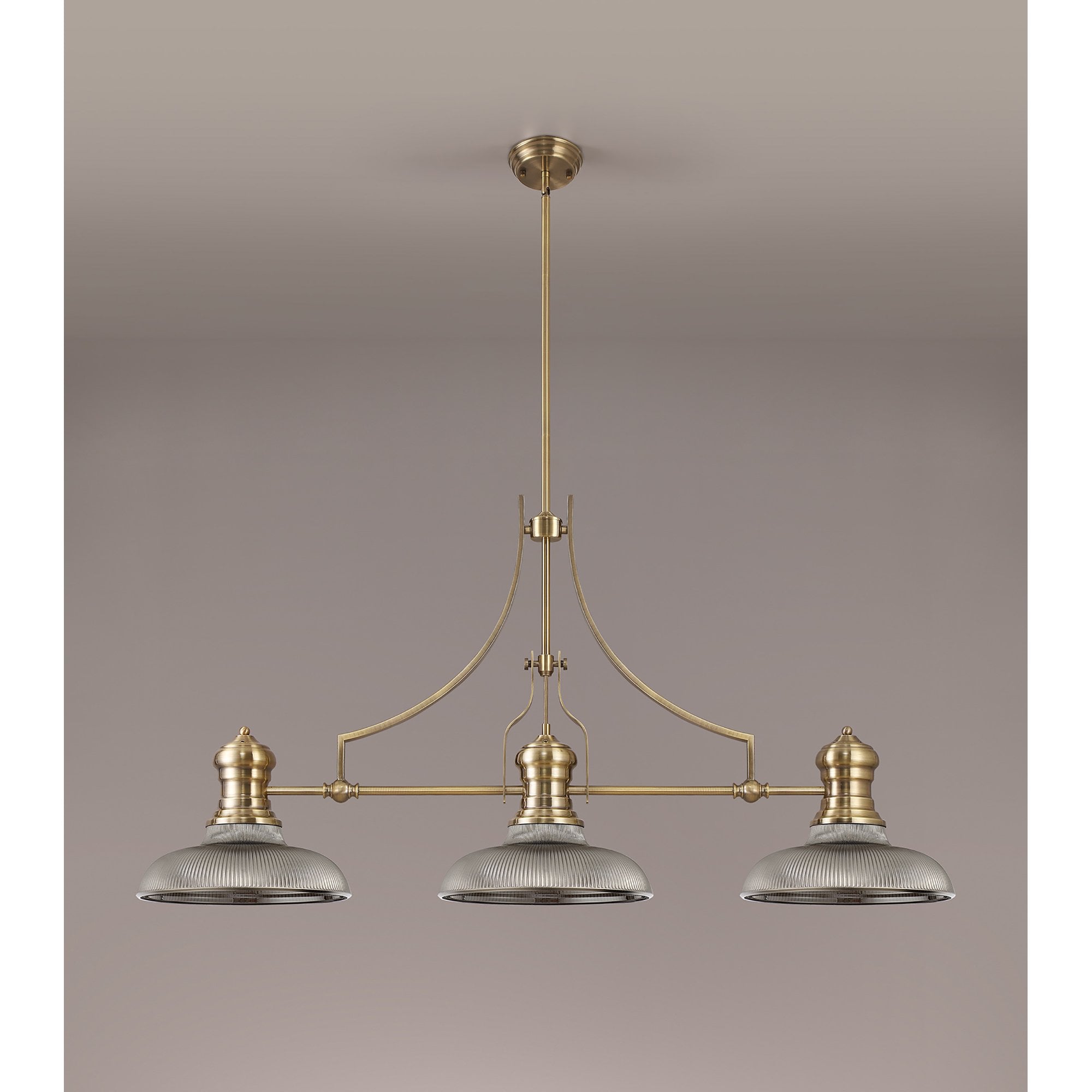 NLK03539 Louis 3 Light Telescopic Pendant With 30cm Round Glass Shade Antique Brass/Smoked