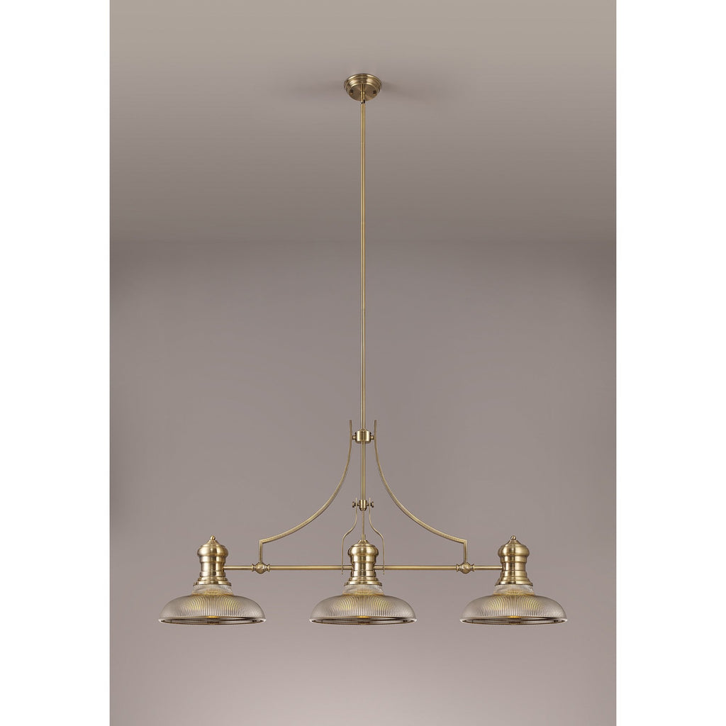 NLK03539 Louis 3 Light Telescopic Pendant With 30cm Round Glass Shade Antique Brass/Smoked