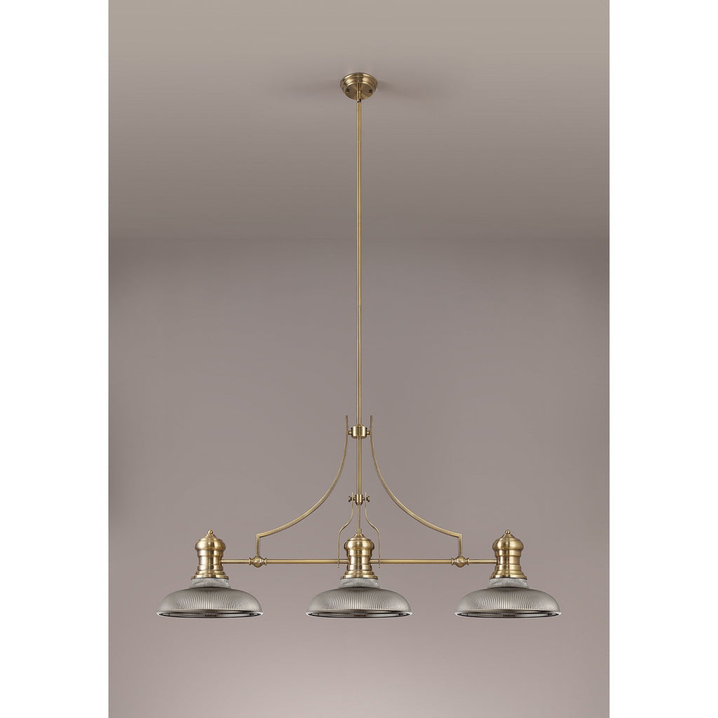 NLK03539 Louis 3 Light Telescopic Pendant With 30cm Round Glass Shade Antique Brass/Smoked
