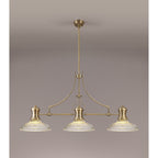 NLK03549 Louis 3 Light Telescopic Pendant With 30cm Round Glass Shade Antique Brass/Clear