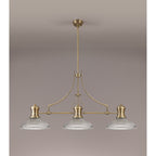 NLK03549 Louis 3 Light Telescopic Pendant With 30cm Round Glass Shade Antique Brass/Clear