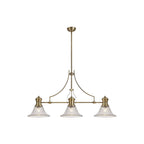 NLK03559 Louis 3 Light Telescopic Pendant With 30cm Bell Glass Shade Antique Brass/Clear
