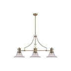 NLK03559 Louis 3 Light Telescopic Pendant With 30cm Bell Glass Shade Antique Brass/Clear