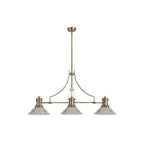 NLK03569 Louis 3 Light Telescopic Pendant With 30cm Cone Glass Shade Antique Brass/Clear