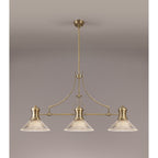 NLK03569 Louis 3 Light Telescopic Pendant With 30cm Cone Glass Shade Antique Brass/Clear