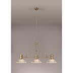 NLK03569 Louis 3 Light Telescopic Pendant With 30cm Cone Glass Shade Antique Brass/Clear