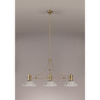 NLK03569 Louis 3 Light Telescopic Pendant With 30cm Cone Glass Shade Antique Brass/Clear