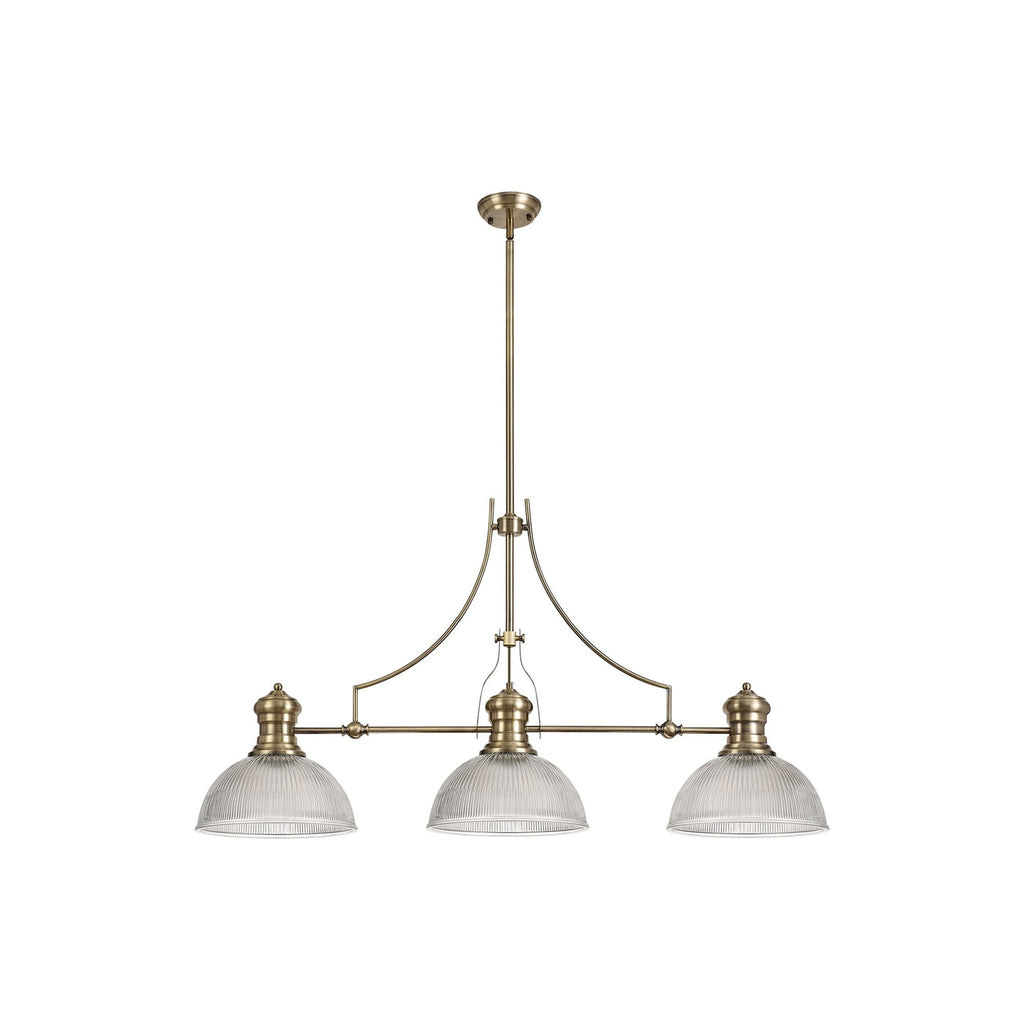 NLK03579 Louis 3 Light Telescopic Pendant With 30cm Dome Glass Shade Antique Brass/Clear