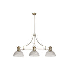 NLK03579 Louis 3 Light Telescopic Pendant With 30cm Dome Glass Shade Antique Brass/Clear