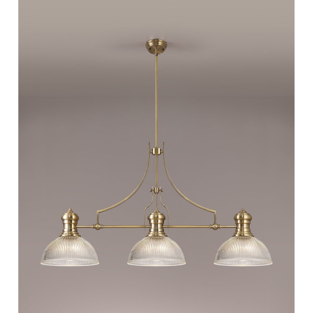 NLK03579 Louis 3 Light Telescopic Pendant With 30cm Dome Glass Shade Antique Brass/Clear