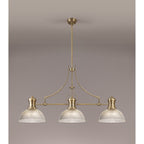 NLK03579 Louis 3 Light Telescopic Pendant With 30cm Dome Glass Shade Antique Brass/Clear