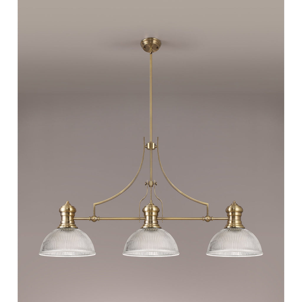 NLK03579 Louis 3 Light Telescopic Pendant With 30cm Dome Glass Shade Antique Brass/Clear