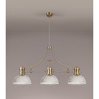 NLK03579 Louis 3 Light Telescopic Pendant With 30cm Dome Glass Shade Antique Brass/Clear