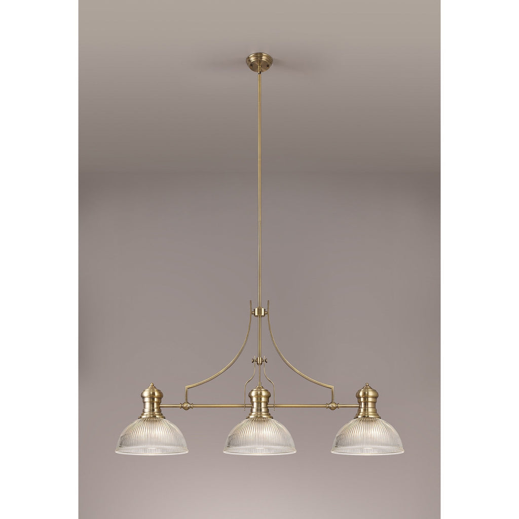 NLK03579 Louis 3 Light Telescopic Pendant With 30cm Dome Glass Shade Antique Brass/Clear