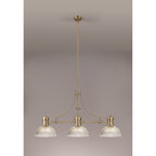 NLK03579 Louis 3 Light Telescopic Pendant With 30cm Dome Glass Shade Antique Brass/Clear
