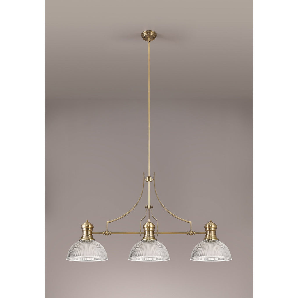 NLK03579 Louis 3 Light Telescopic Pendant With 30cm Dome Glass Shade Antique Brass/Clear
