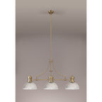 NLK03579 Louis 3 Light Telescopic Pendant With 30cm Dome Glass Shade Antique Brass/Clear