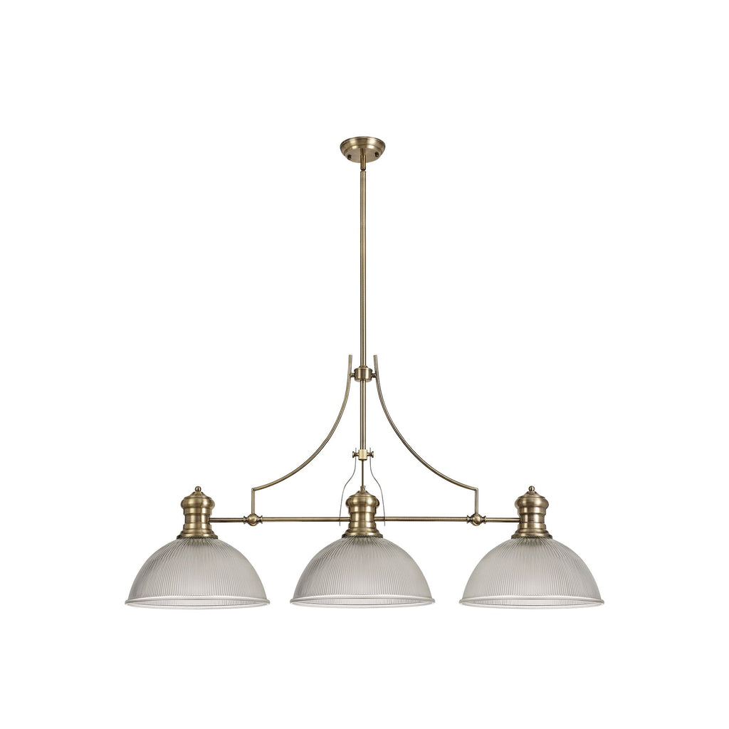 NLK03589 Louis 3 Light Telescopic Pendant With 38cm Dome Glass Shade Antique Brass/Clear
