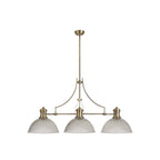 NLK03589 Louis 3 Light Telescopic Pendant With 38cm Dome Glass Shade Antique Brass/Clear