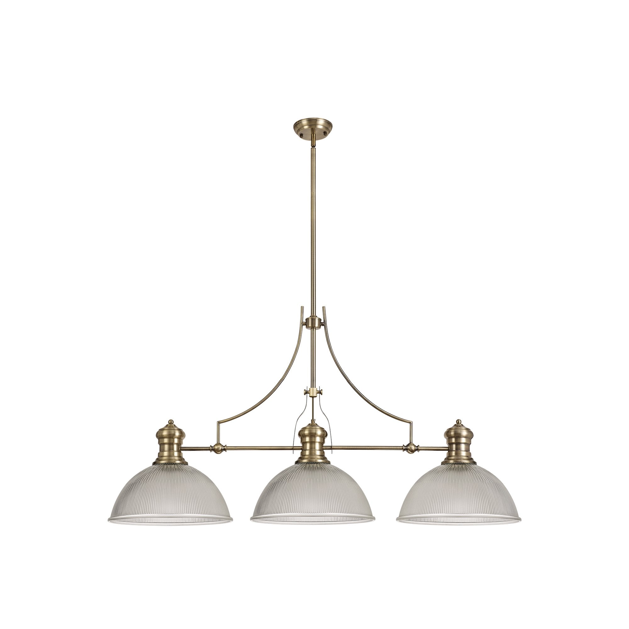 NLK03589 Louis 3 Light Telescopic Pendant With 38cm Dome Glass Shade Antique Brass/Clear
