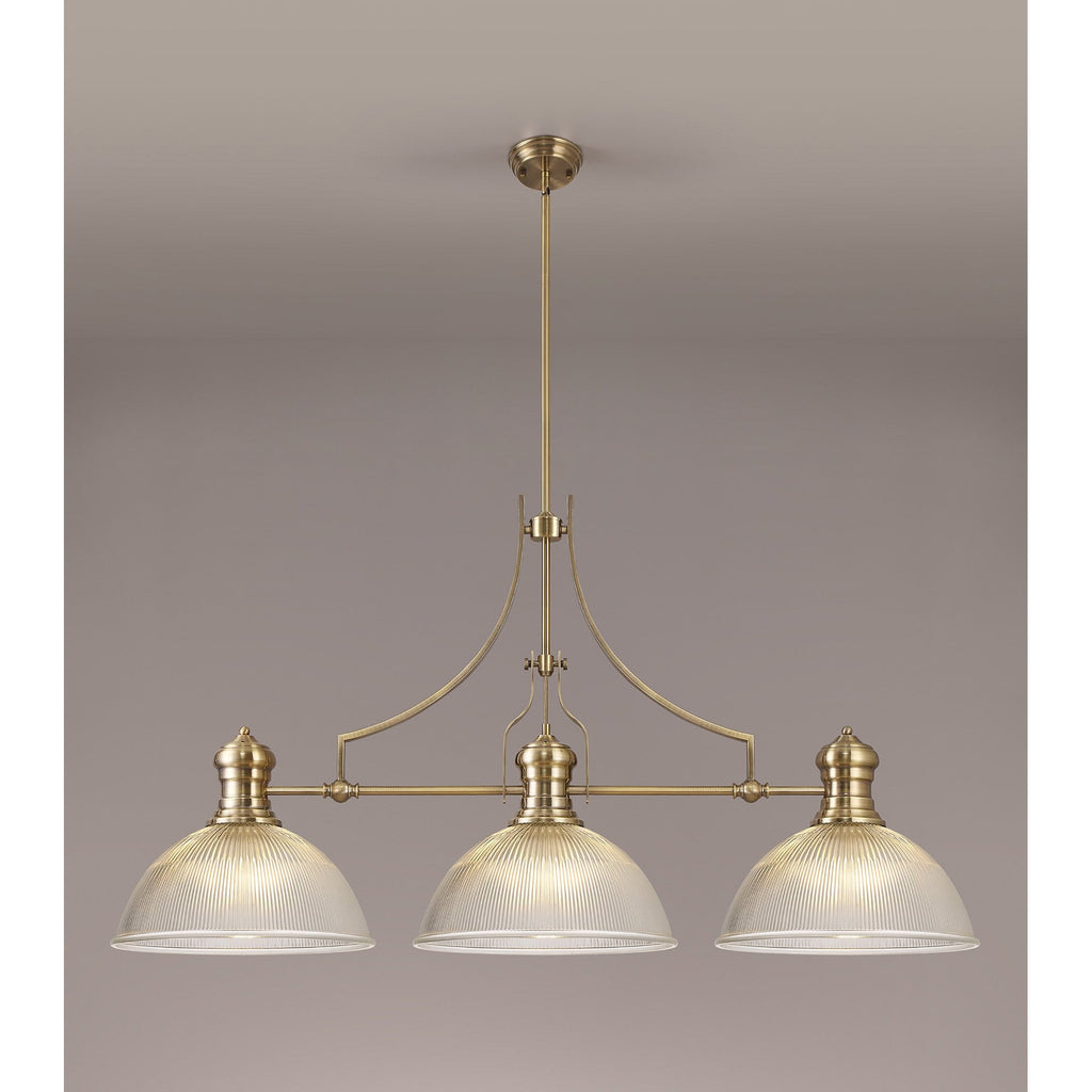 NLK03589 Louis 3 Light Telescopic Pendant With 38cm Dome Glass Shade Antique Brass/Clear