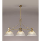 NLK03589 Louis 3 Light Telescopic Pendant With 38cm Dome Glass Shade Antique Brass/Clear