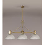 NLK03589 Louis 3 Light Telescopic Pendant With 38cm Dome Glass Shade Antique Brass/Clear