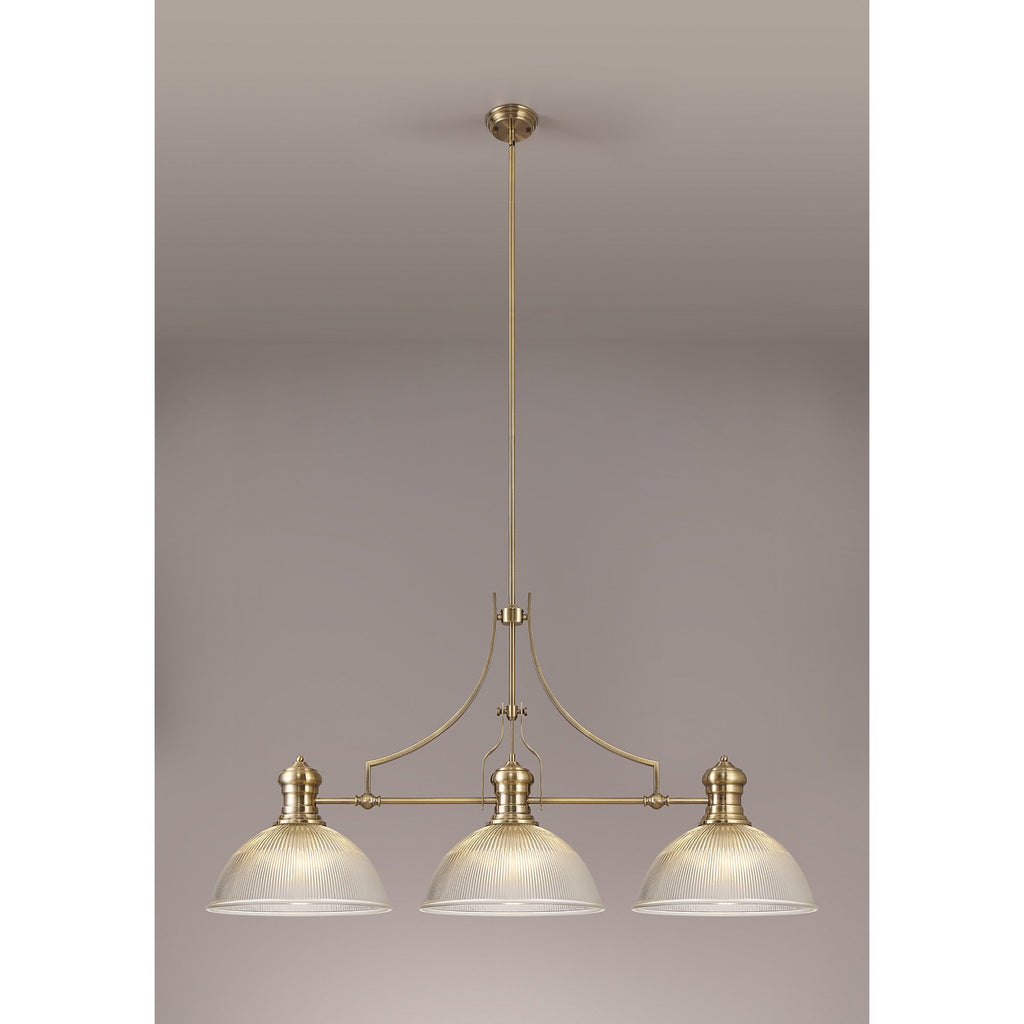 NLK03589 Louis 3 Light Telescopic Pendant With 38cm Dome Glass Shade Antique Brass/Clear