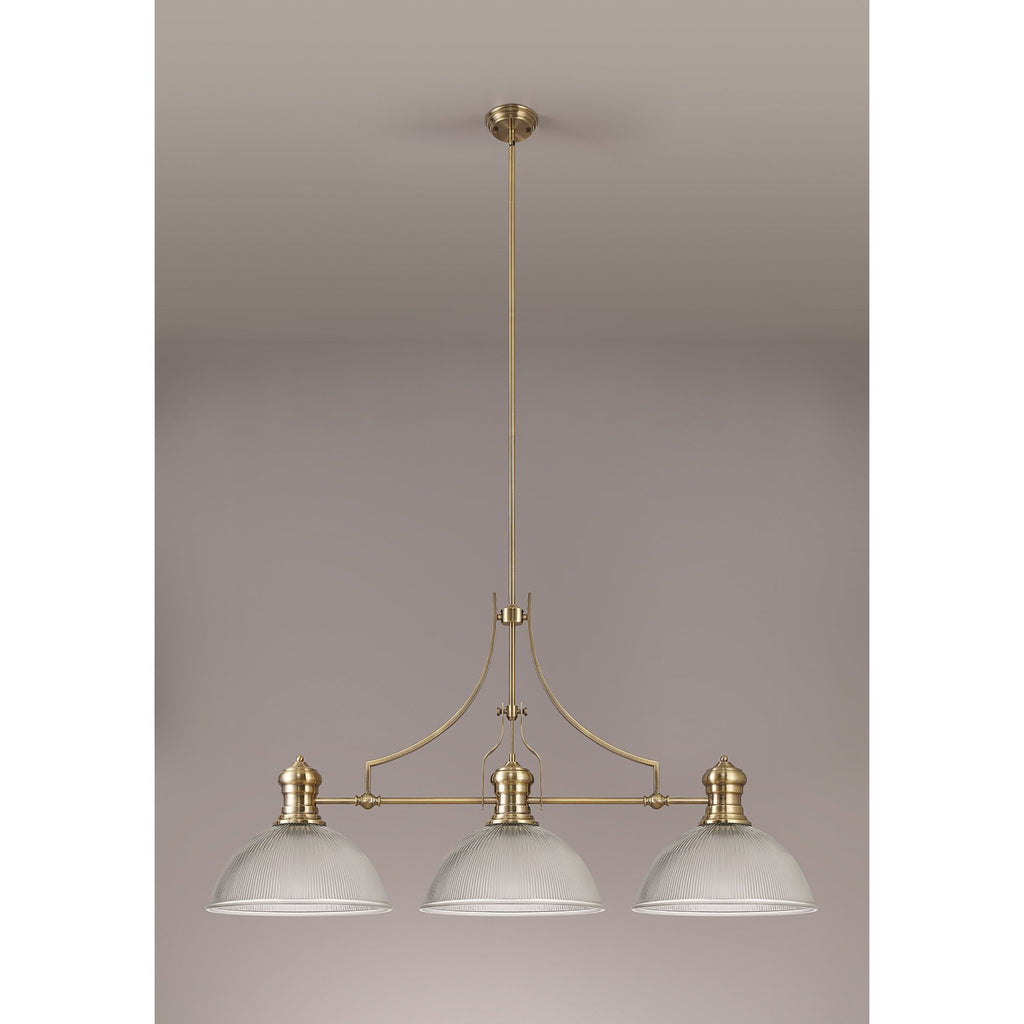 NLK03589 Louis 3 Light Telescopic Pendant With 38cm Dome Glass Shade Antique Brass/Clear