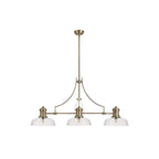 NLK03599 Louis 3 Light Telescopic Pendant With 30cm Flat Round Glass Shade Antique Brass/Clear