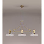 NLK03599 Louis 3 Light Telescopic Pendant With 30cm Flat Round Glass Shade Antique Brass/Clear